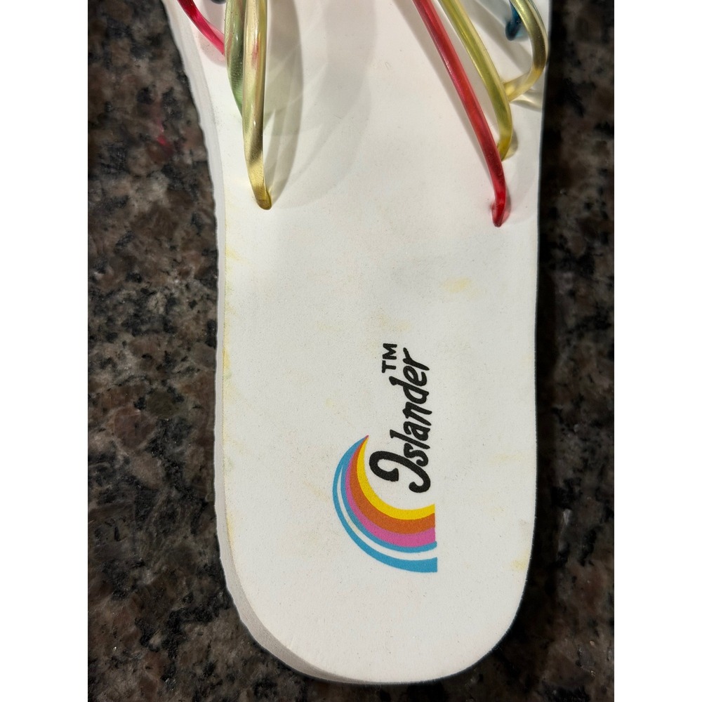 Islander‎ Vintage Rainbow Jelly Strap Platform Sandals White Foam Slides 9.5in